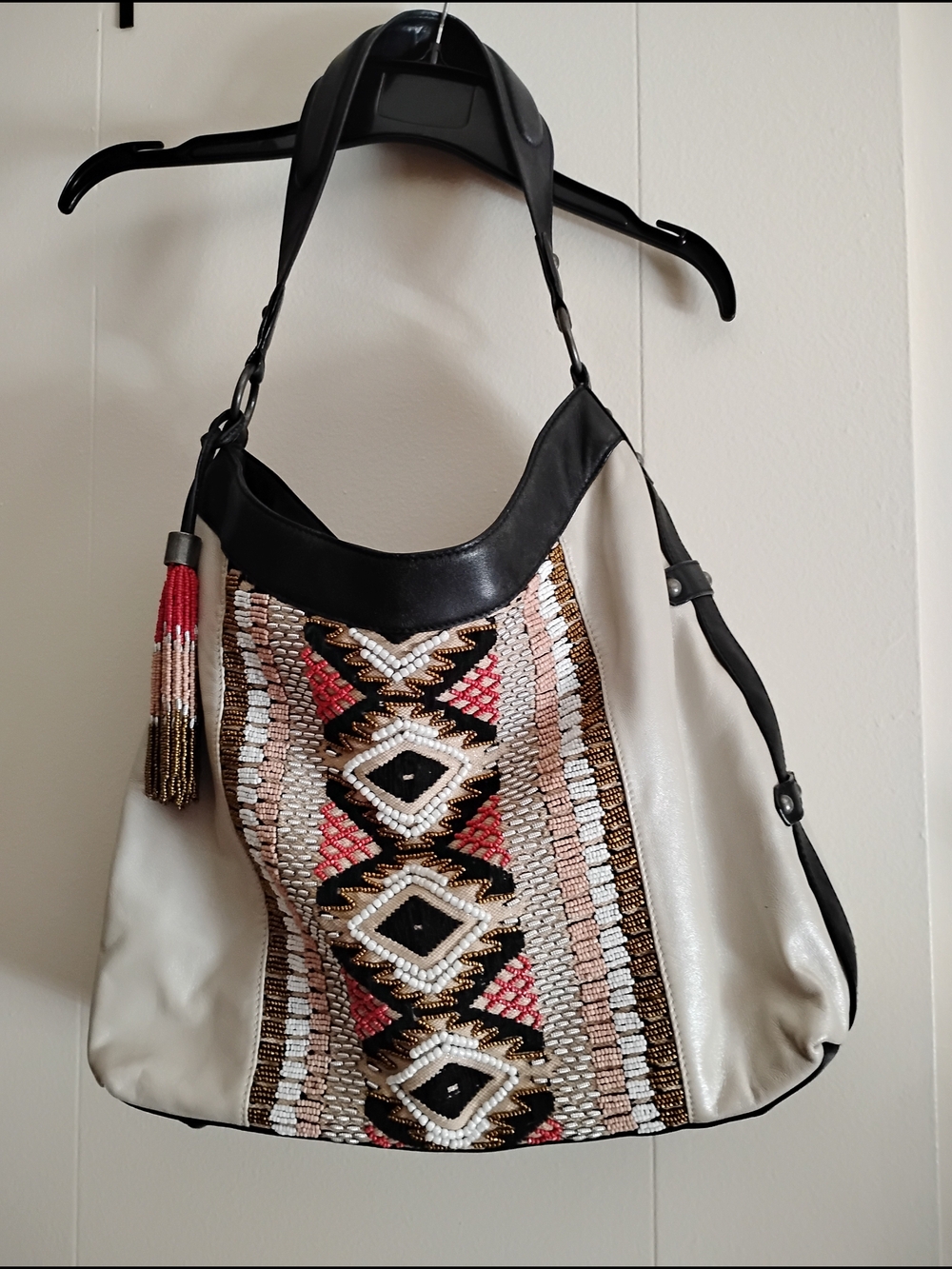 Sharif Vintage Embellished  Hobo Shoulder Bag with Black Trim